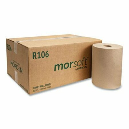 MORCON 10 INCH ROLL TOWELS, 1-PLY, 10in X 800 FT, KRAFT, 6 ROLLS/CARTON, PK6 R106